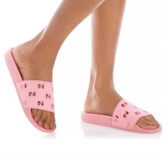 NEW GUCCI Pursuit GG Logo Rose Pink Pool Slide Sandals Women's Size EU 39 US 9 - Picture 10 of 12